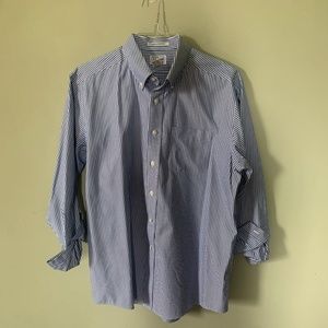 L.L. Bean Striped Mens Blue Button Down 16 34 Wrinkle Resistant